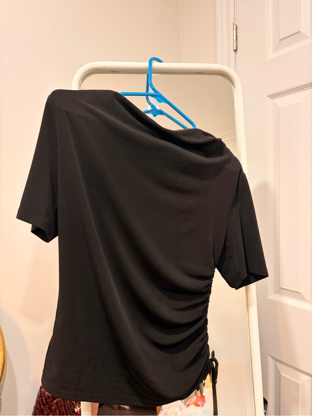 Michael Kors Black Short-Sleeve off shoulder Ruched Side Top